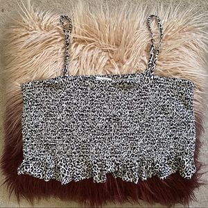 American Eagle Black and White Smocked Crop Top